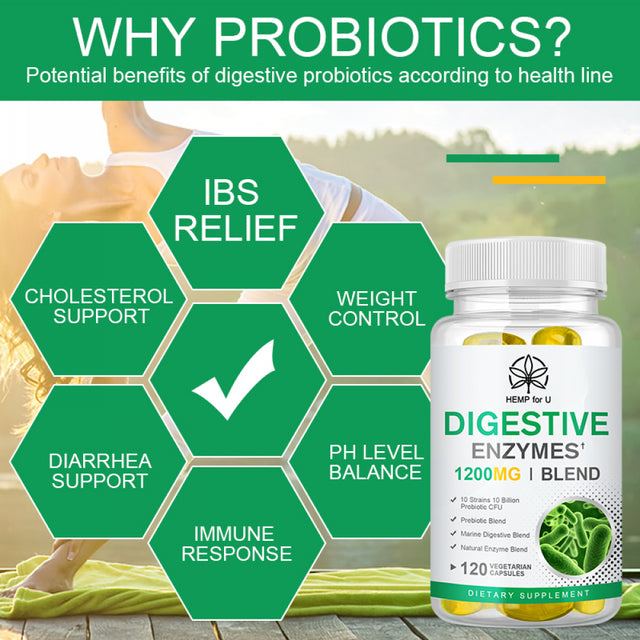 HFU Digestive Enzymes plus Prebiotics & Probiotics Supplemen - Supports Gut Health - Probiotics for Digestive Health - 60 Veggie Capsules