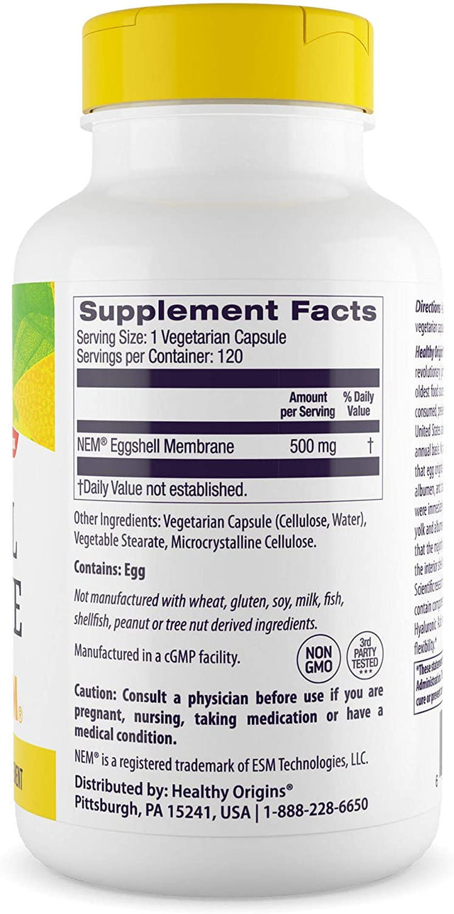 Healthy Origins Eggshell Membrane 500 Mg (NEM, Non-Gmo, Gluten Free, Joint Support), 120 Veggie Caps