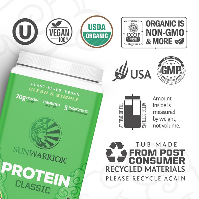 Brown Rice Protein Powder with Bcaa & Amino Acids Raw Rice Protein Shake Gluten Free Low Carb Dairy Free | Plant Based Classic Sprouted Brown Rice Protein Powder Vanilla 750G by Sunwarrior