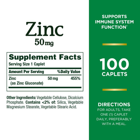 Nature’S Bounty Zinc, Immune Support Supplement, 50 Mg, 100 Caplets