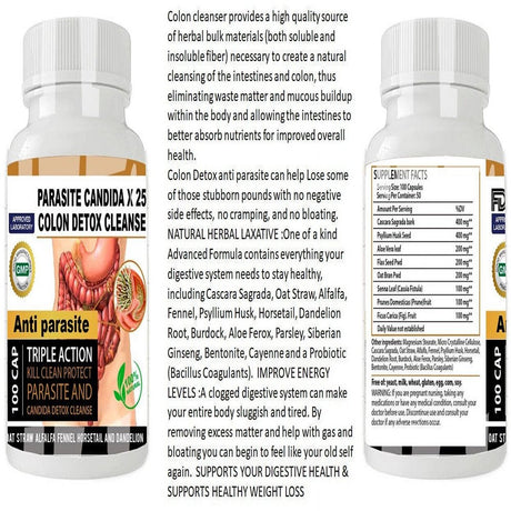 Parasite Detox Clean COLON Flush & Cleanse Parasite Cleanse Candida Support 100 Capsule