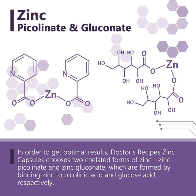 Doctor S Recipes Zinc Capsules 50 Mg from Highly Absorbable Zinc Picolinate & Gluconate, Supports Natural Immune Defense, DNA & Protein Formation, Cell Growth, Non-Gmo No Dairy 90 Veggie Caps