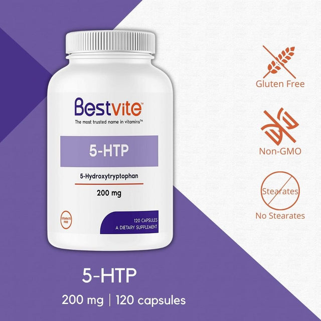 Bestvite 5-HTP 200Mg (120 Capsules) - No Stearates - No Flow Agents - Gluten Free - Non GMO