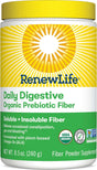 Renew Life Daily Digestive Organic Prebiotic Fiber Powder, Daily Supplement Supports Digestive and Immune Health, Soluble and Insoluble Fiber, Dairy and Soy Free, 8.5 Oz.