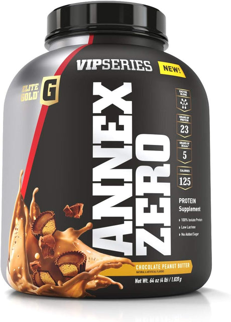 Elite Gold VIP Series Annex Zero, Whey Protein, Protein Powder, Bcaas Amino Acids, Chocolate, Peanut Butter, 2Lb Tub