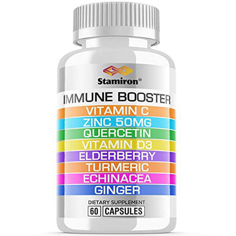 Immune System Support Booster Supplement 8 in 1 with Zinc 50Mg Quercetin Vitamin C Vitamin D3 5000 IU Elderberry Turmeric - Immunity Defense Blend Vegetarian Gluten-Free and Vegan Friendly - 60 Ct