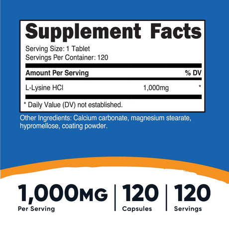 Nutricost L-Lysine 1000Mg, 120 Tablets - Gluten Free & Non-Gmo Amino Acid Supplement