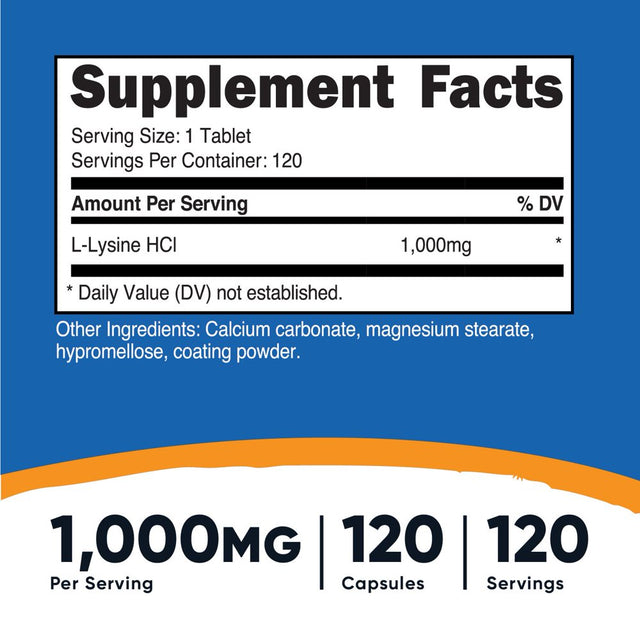 Nutricost L-Lysine 1000Mg, 120 Tablets - Gluten Free & Non-Gmo Amino Acid Supplement