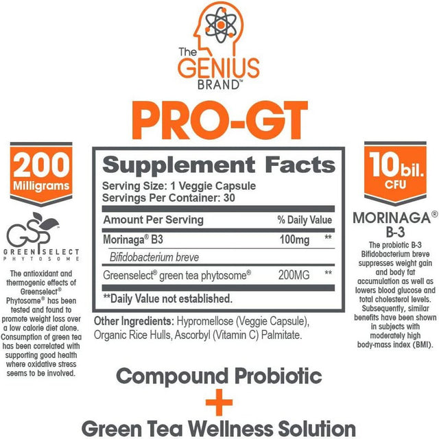 Digestion Supplement, Probiotics for Weight Loss with Green Tea Extract, Fat Burner Genius Pro-Gt by the Genius Brand