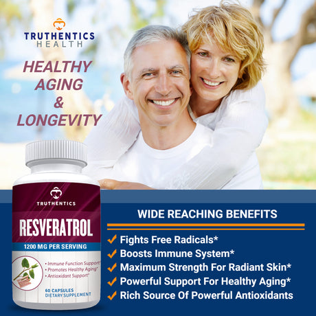 Truthentics Resveratrol 1200 MG plus Probiotic Immune Support Bundle - Healthy Aging, Heart & Gut Health - 60 Capsules Each