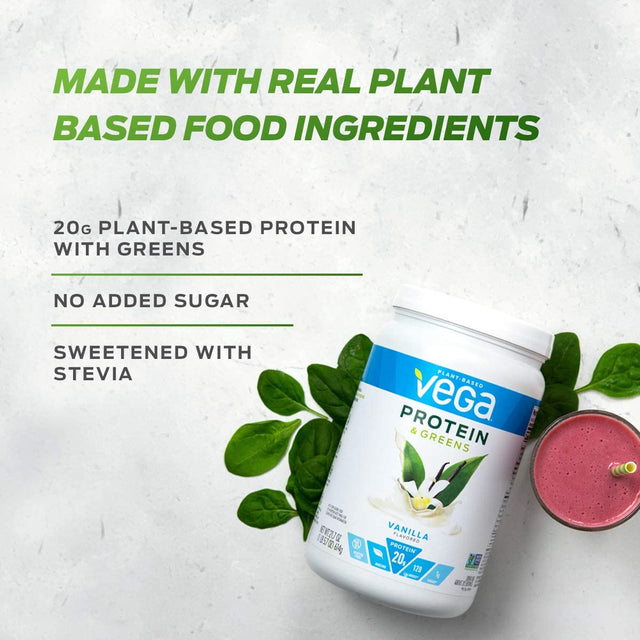 Vega Protein and Greens, Salted Caramel, Vegan Protein Powder, 20G Plant Based Protein, Low Carb, Keto, Dairy Free, Gluten Free, Non GMO, Pea Protein for Women and Men, 1.1 Pounds (17 Servings)