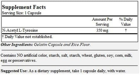 BESTVITE N-Acetyl L-Tyrosine 350Mg (NALT) (120 Capsules) - No Stearates - Non GMO - Gluten Free