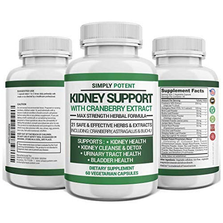 Kidney Support, Cleanse & Detox Supplement, High Potency 705Mg Capsules Contain 21 Herbs Including Cranberry, Birch, Buchu, Uva Ursi & Astragalus to Support for Kidney, Bladder & Urinary Tract Health