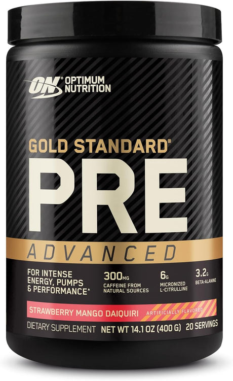 Optimum Nutrition Gold Standard Pre Workout Advanced, with Creatine, Beta-Alanine, Micronized L-Citrulline and Caffeine for Energy, Keto Friendly, Strawberry Mango Daiquiri, 20 Servings