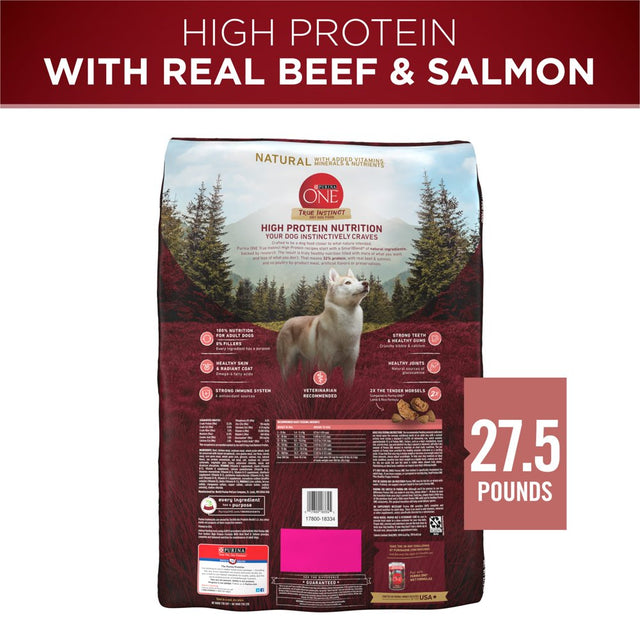 Purina ONE Natural High Protein Dog Food True Instinct with Real Beef and Salmon with Bone Broth and Added Vitamins, Minerals and Nutrients