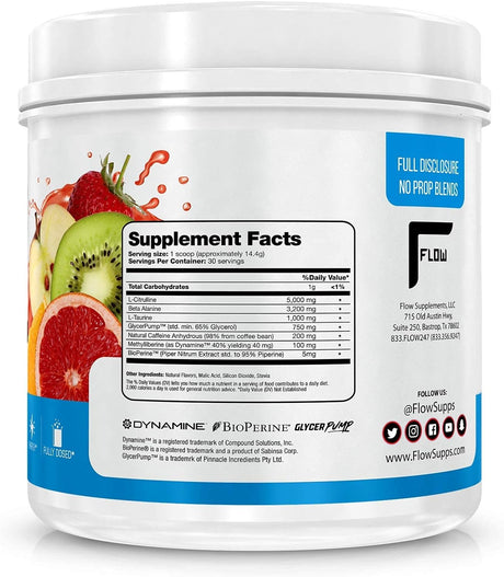 Natural Pre-Workout Powder Fruit Punch, Naturally Flavored and Sweetened, Workout Amplifier, Pump, Vaso, Endurance, Focus, Energy, Fully Dosed - 30 Servings