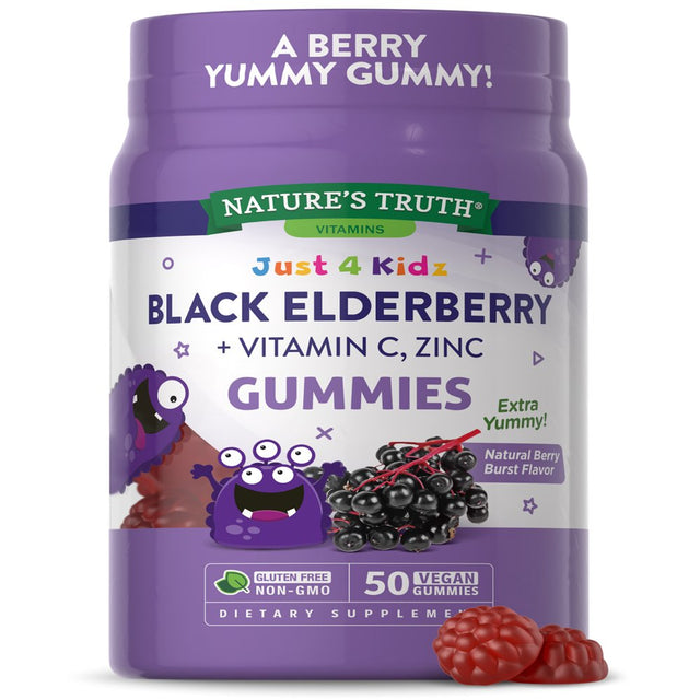 Kids Black Elderberry Gummies | 50 Count | with Zinc and Vitamin C | Vegan, Non-Gmo & Gluten Free Supplement | by Nature'S Truth