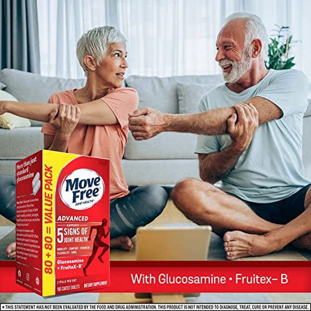 Move Free Advanced Glucosamine Chondroitin + Calcium Fructoborate Joint Support Supplement, Supports Mobility Comfort Strength Flexibility & Bone - 160 Tablets (80 Servings)*