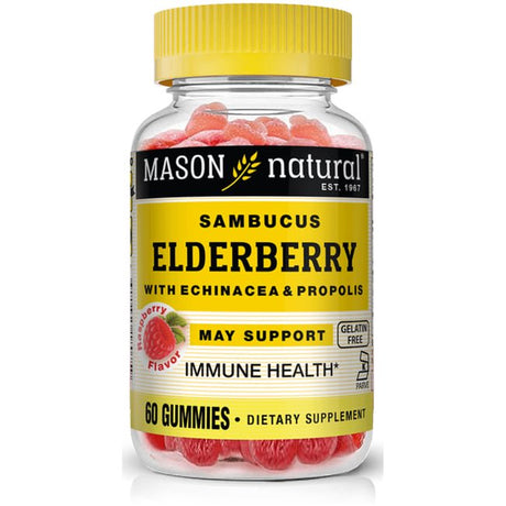 Mason Natural Sambucus Elderberry Gummies with Echinacea & Propolis - Antioxidant Immune System Support Supplement with Vitamin C, 60 Gummies