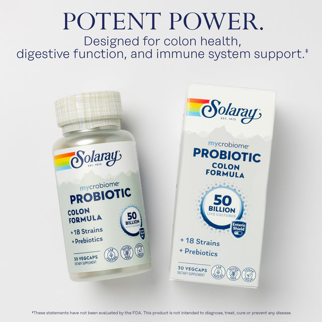 Solaray Mycrobiome Probiotic Colon Formula | Formulated to Support Healthy Intestinal & Colon Function, Immunity & More | 50 Billion CFU | 30 Vegcaps