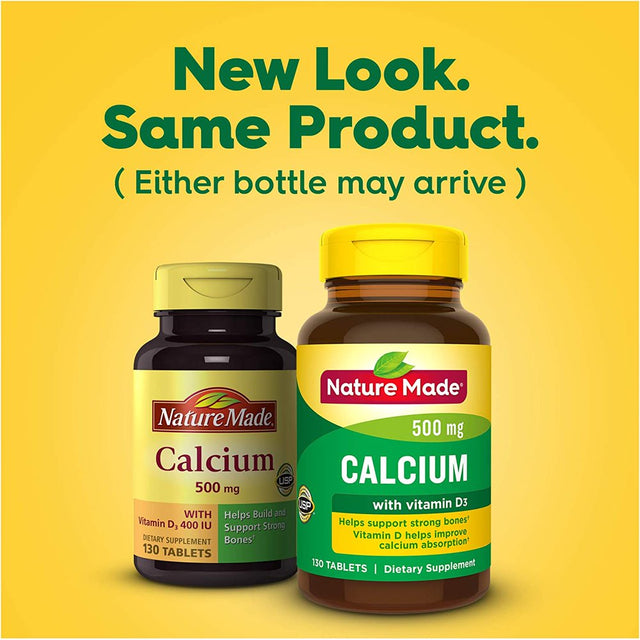 Nature Made Calcium 500 Mg with Vitamin D3, Dietary Supplement for Bone Support, 130 Tablets