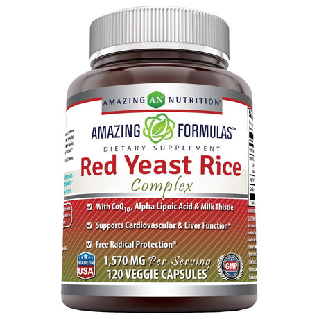 Amazing Formulas Red Yeast Rice Complex 1570 Mg per Serving 120 Veggie Capsules (Non-Gmo,Gluten Free) -With Coq10, Alpha Lipoic Acid & Milk Thistle