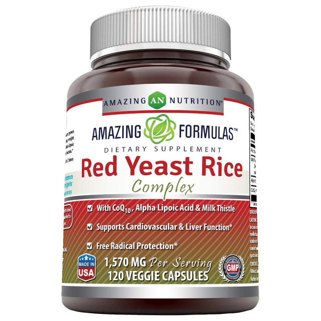 Amazing Formulas Red Yeast Rice Complex 1570 Mg per Serving 120 Veggie Capsules (Non-Gmo,Gluten Free) -With Coq10, Alpha Lipoic Acid & Milk Thistle