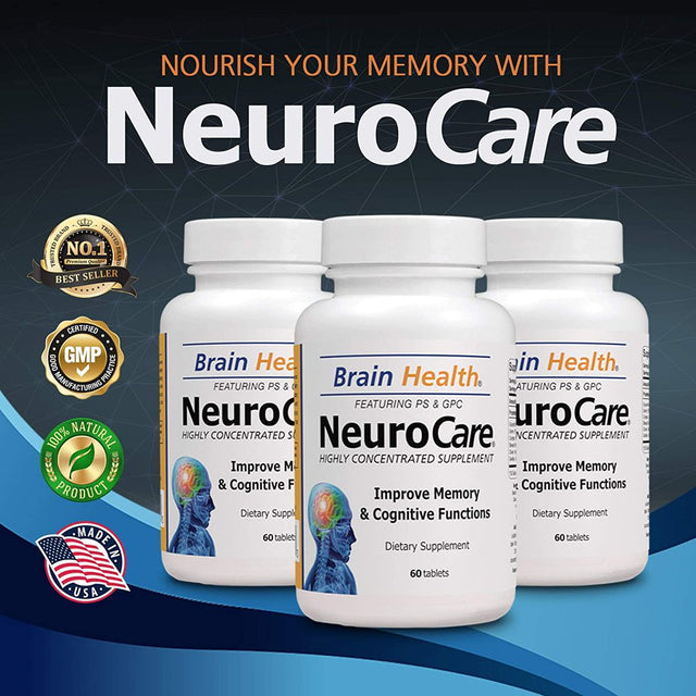 Neuro Care Nootropic Brain Health Supplement, Highly Concentrated Memory Booster Enhanced Mental Focus, Cognition, Memory, Concentration and Clarity, 100% Natural Dietary Supplement - 60 Tablets