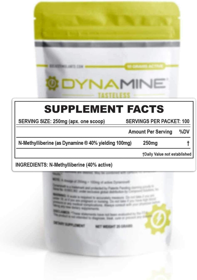 Dynamine Tasteless - N-Methylliberine Powder - Fast Acting - Natural Energy Focus and Endurance - Similar to Theacrine Teacrine with Faster Response (10 Grams Active - 100 Servings)