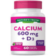 Calcium 600Mg with Vitamin D3 | 60 Tablets | Calcium Carbonate Supplement | Vegetarian, Non-Gmo, Gluten Free | Nature'S Truth