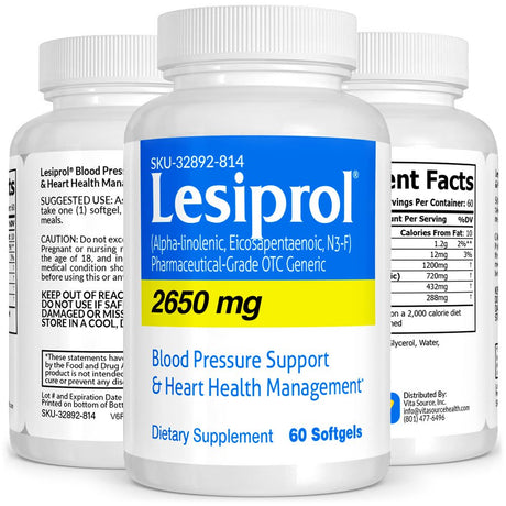 Lesiprol Pharmaceutical Grade High Blood Pressure Support, Natural Alternative Lisinopro, No Side Effects, Vitasource