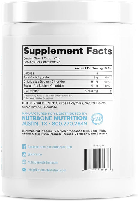 Glutaone L-Glutamine Powder by Nutraone – Post Workout Recovery Supplement (75 Servings)