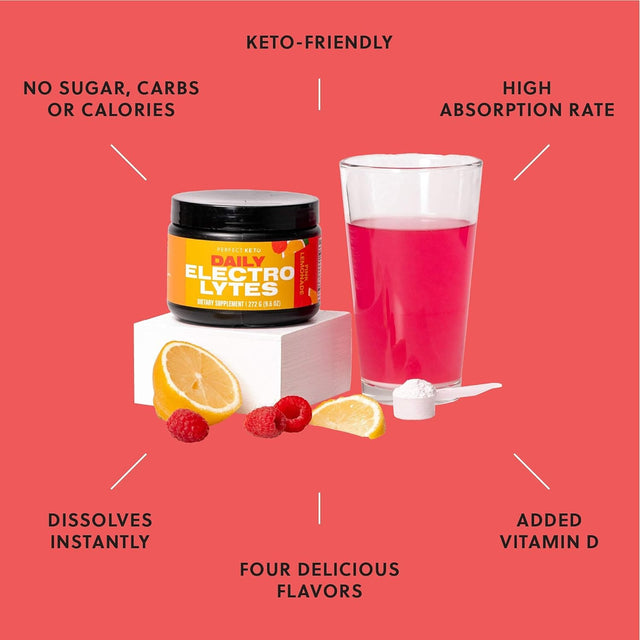 Perfect Keto Electrolytes Hydration Powder | Supports Hydration, Recovery & Healthy Immune System | Sugar Free, Low Carbs, Calories or Fillers | Keto-Friendly & Non-Gmo (Pink Lemonade)