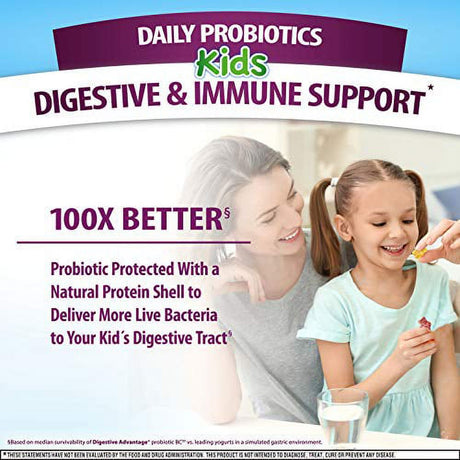 Kids Daily Probiotic Gummies for Digestive Health & Gut Health, Digestive Advantage Probiotics for Kids (80 Count Bottle) - Natural Fruit Flavor