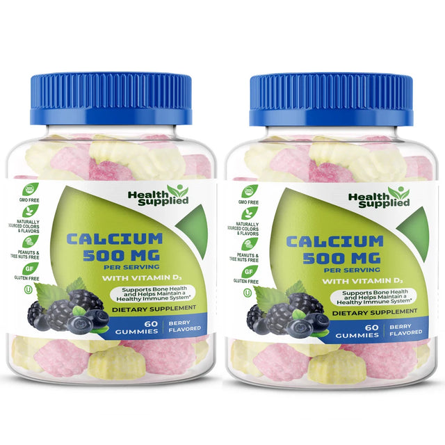 Calcium 500Mg with Vitamin D3 1000 IU Gummies 2 Pack | Great Tasting Natural Berry Flavor