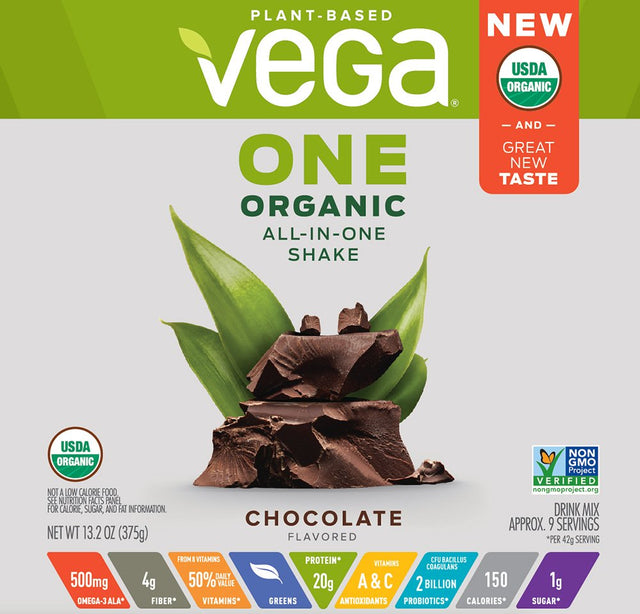 Vega One Organic Plant Protein Powder Chocolate 13.2 Ounce - Plant Based Vegan Protein Powder, Non Dairy, Gluten Free, Non GMO