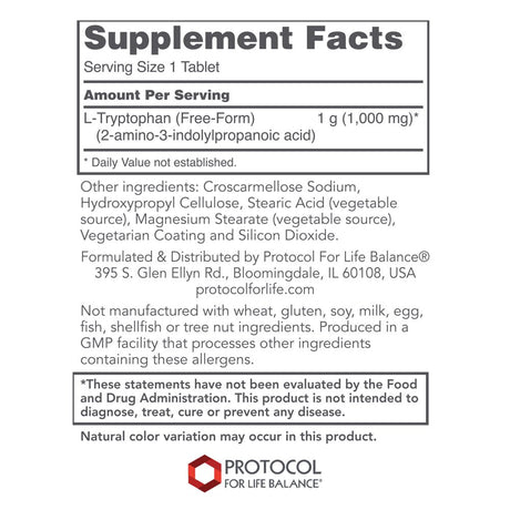 Protocol L-Tryptophan 1000Mg - Mood Support, Sleep Support - 60 Tabs