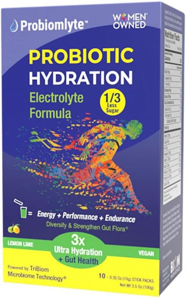 Probiomlyte Probiotic Hydration Amplifier. Electrolytes + Key Vitamins + Probiotics + Prebiotics + Postbiotics + Citrulline | Better Endurance, Performance, Energy, Gut Health | Lime Lemon | 10 Sticks