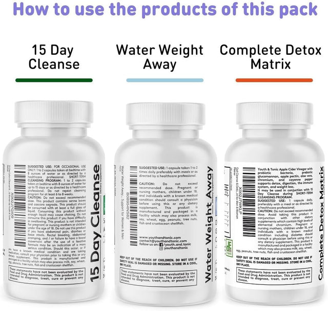 3Pk Detox Cleanse Kick off Weight Management | Colon Cleanser + Water Loss Pills W Dandelion + ACV Full Body Detox + Probiotics | for Flat Stomach, Waistline, Metabolism, Bloating – 90 Pills