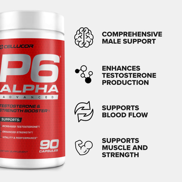 Cellucor P6 Alpha Advanced - Enhanced Support for Men Supports Muscle Growth & Strength Natural Support Supplement with TESTFACTOR, Ginseng -90 Veggie Caps