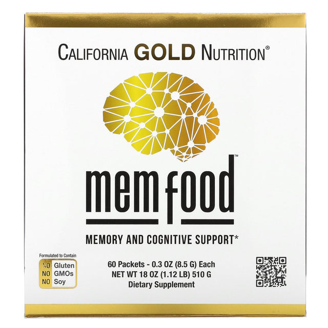 California Gold Nutrition MEM Food, Memory & Cognitive Support, 60 Packets, 0.3 Oz (8.5 G) Each