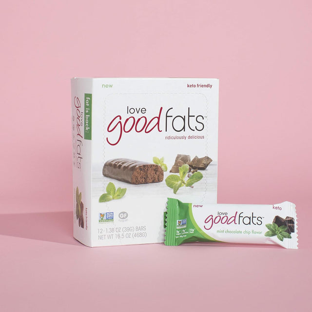 Love Good Fats - Mint Chocolate Chip - High Fat Keto Snacks Keto - Low Carb Keto Bars Perfect for Keto Diets - Gluten Free & Non GMO - 4 Bars