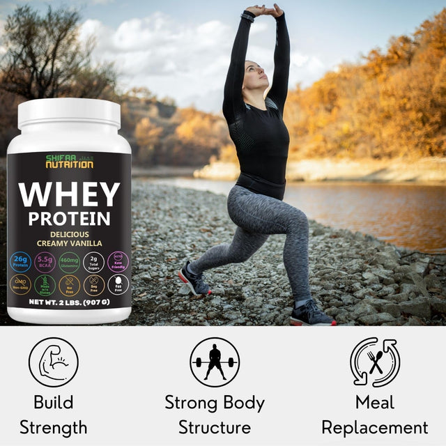 Delicious Creamy Vanilla Halal Whey Protein Powder 2Lbs | 26G Protein, 5500Mg Bcaas, and 460Mg Glutamine | for Recovery & Lean Muscles | Gluten-Free | Non-Gmo | Keto-Friendly