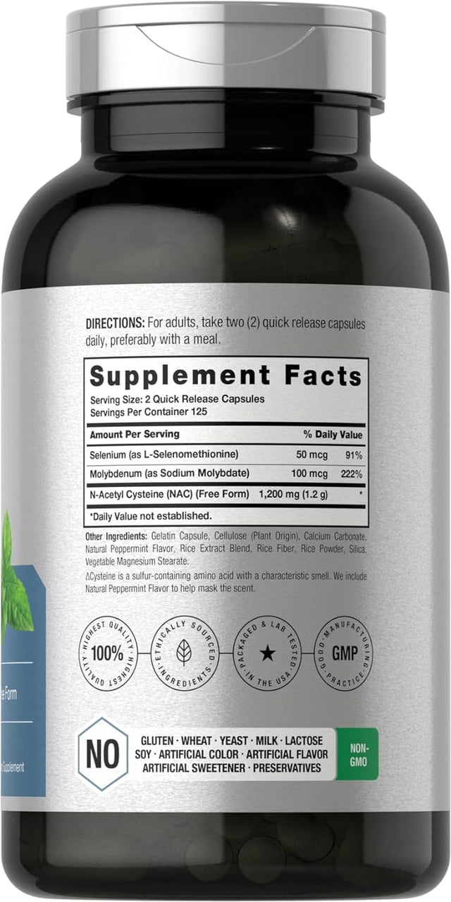 NAC N-Acetyl Cysteine Supplement 1200Mg | 250 Capsules | with Natural Peppermint | Non-Gmo, Gluten Free | by Horbaach