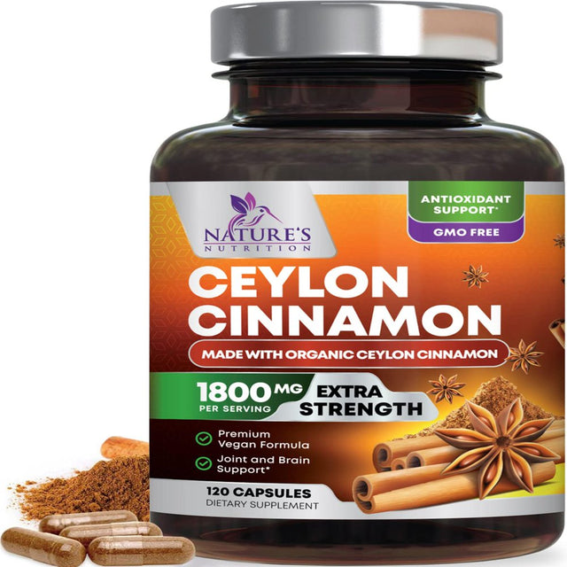 Pure Cinnamon Capsules, Certified Organic Ceylon Cinnamon Pills, Non-Gmo, Gluten-Free, Dairy-Free, Sri Lanka Cinnamon Powder Supplement, Best Vegan True Cinnamomum Vitamins, Sugar Free - 120 Capsules