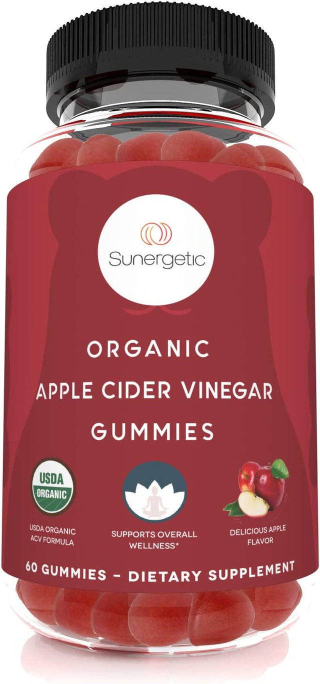 Sunergetic USDA Organic Apple Cider Vinegar Gummies with the Mother – Organic ACV Gummies to Support Overall Wellness – Certified Organic, Non-Gmo & Vegan - 60 Apple Cider Vinegar Gummies