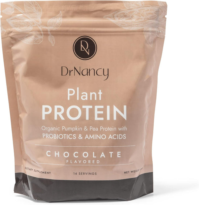 Plant Protein Chocolate by Dr. Nancy MD (14 Servings, 35.3G), 21G Pea and Pumpkin Protein, with Added L-Glutamine & Probiotics