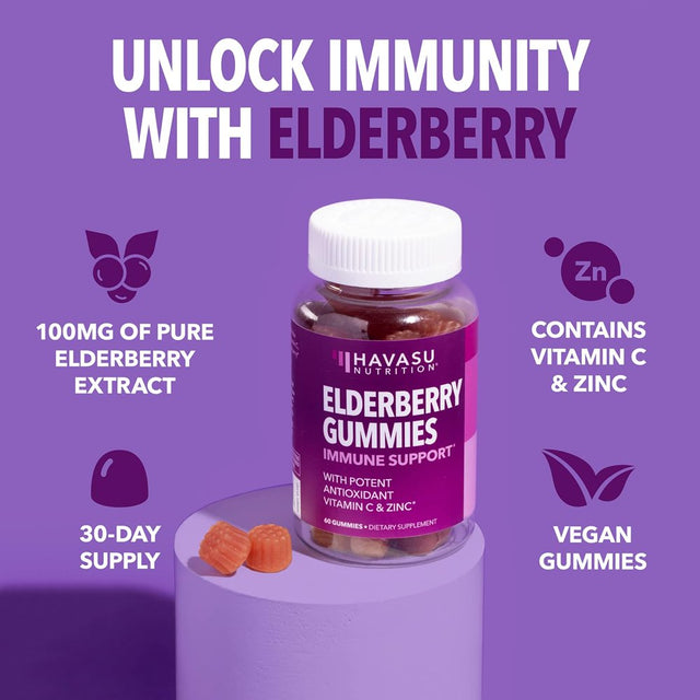 Havasu Black Elderberry Gummies with Zinc and Vitamin C | Immune Support Gummies, 60Ct