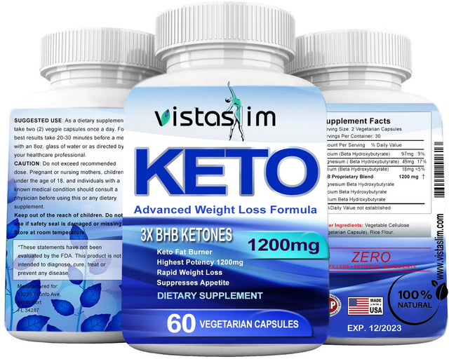 KETO BHB 1200Mg Pure Ketone 60 Pills Ketogenic Dietary Supplements Boost Energy & Burning Fat by Vistaslim