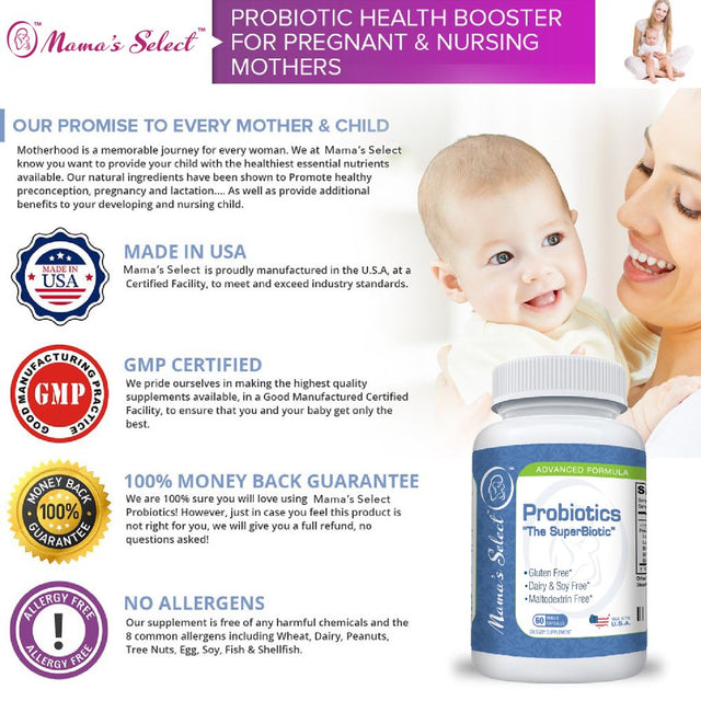 Mama'S Select Probiotics - for Pregnant, Postnatal & Breastfeeding Women - Mom and Baby Immune Support - Digestive Enzymes - 10 Billion Cfus